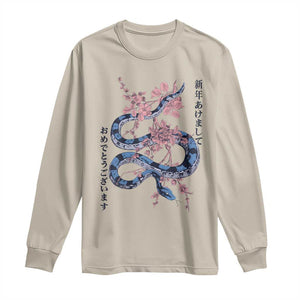 Happy Japanese New Year 2025 Long Sleeve Shirt Year Of The Snake Sakura Cherry Blossom TS11 Sand Print Your Wear