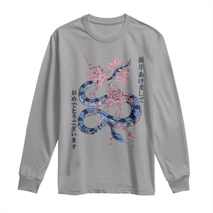 Happy Japanese New Year 2025 Long Sleeve Shirt Year Of The Snake Sakura Cherry Blossom TS11 Sport Gray Print Your Wear