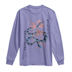 Happy Japanese New Year 2025 Long Sleeve Shirt Year Of The Snake Sakura Cherry Blossom TS11 Violet Print Your Wear