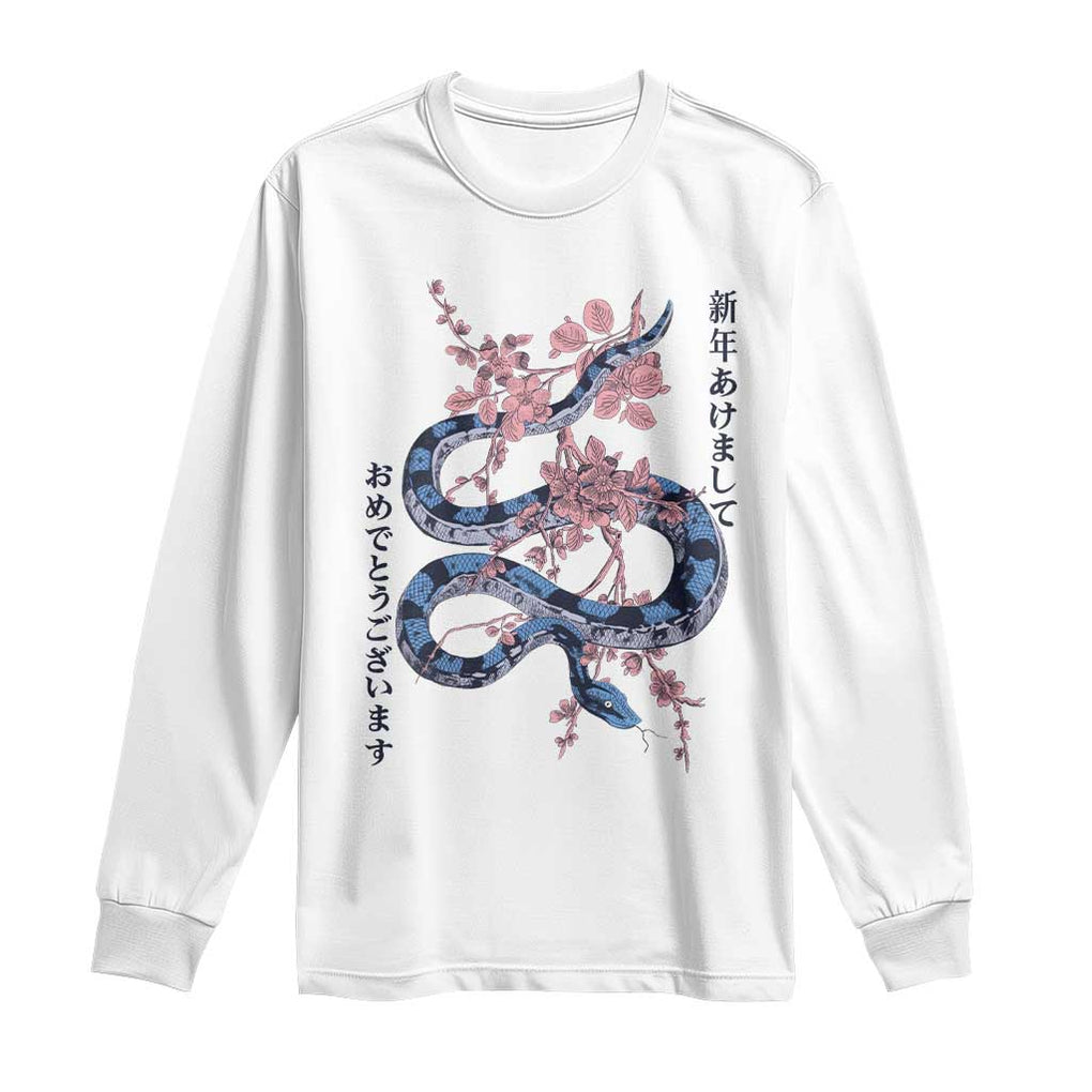 Happy Japanese New Year 2025 Long Sleeve Shirt Year Of The Snake Sakura Cherry Blossom TS11 White Print Your Wear