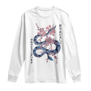 Happy Japanese New Year 2025 Long Sleeve Shirt Year Of The Snake Sakura Cherry Blossom TS11 White Print Your Wear