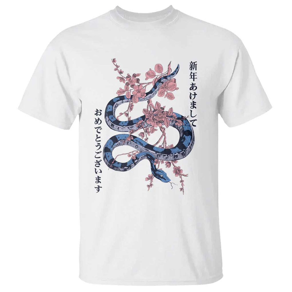 Happy Japanese New Year 2025 T Shirt Year Of The Snake Sakura Cherry Blossom TS11 White Print Your Wear