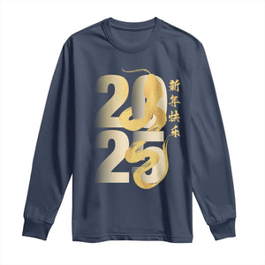 Happy Chinese New Year 2025 Long Sleeve Shirt Calligraphy Year Of The Snake Zodiac Animals TS11 Navy Print Your Wear