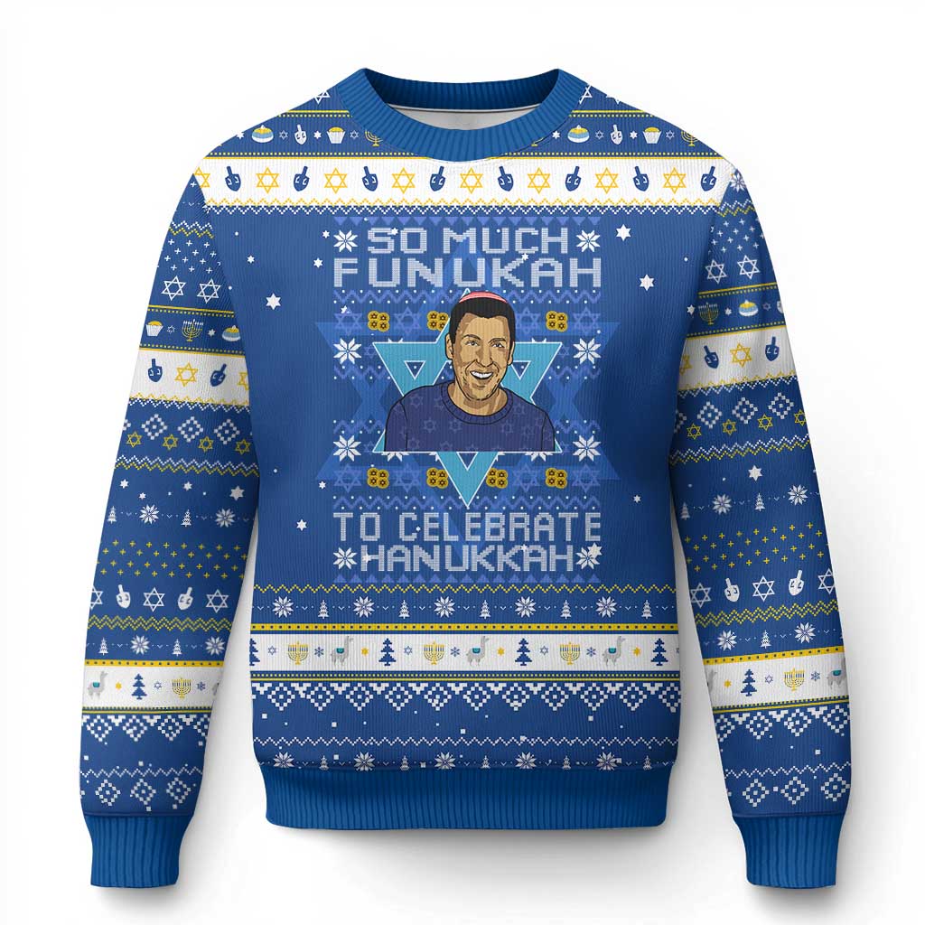 Funny So Much Funukah To Celebrate Hanukkah Sandler Hanukkah Ugly Sweater TS11 Blue White Print Your Wear