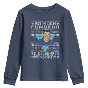 Funny So Much Funukah To Celebrate Hanukkah Sandler Youth Sweatshirt TS11 Navy Print Your Wear