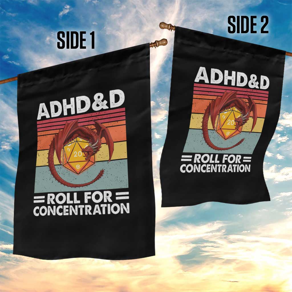 ADHD&D Roll For Concentration Garden Flag Funny RPG Gamer D20 Tabletop Dice TS11 Print Your Wear