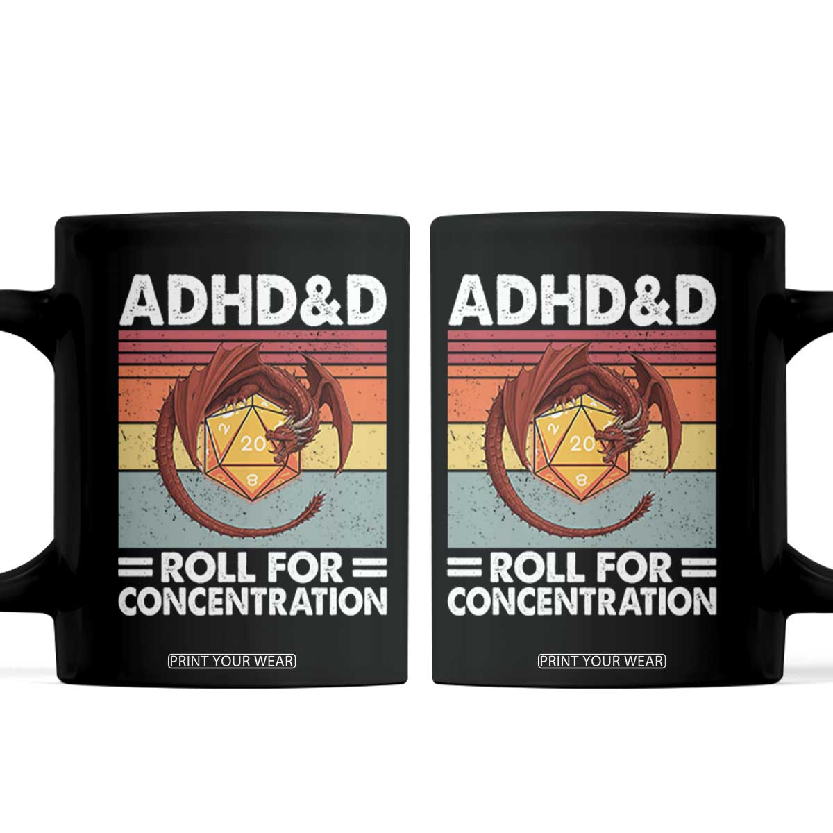 ADHD&D Roll For Concentration Coffee Mug Funny RPG Gamer D20 Tabletop Dice TS11 Black Print Your Wear