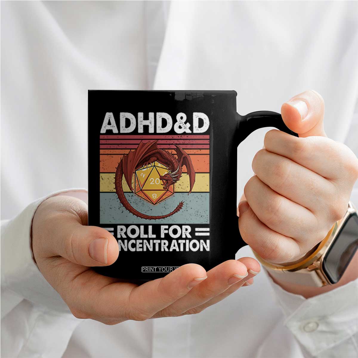 ADHD&D Roll For Concentration Coffee Mug Funny RPG Gamer D20 Tabletop Dice TS11 Print Your Wear