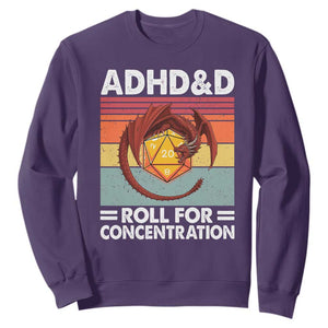 ADHD&D Roll For Concentration Sweatshirt Funny RPG Gamer D20 Tabletop Dice TS11 Purple Print Your Wear
