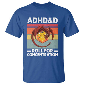 ADHD&D Roll For Concentration T Shirt Funny RPG Gamer D20 Tabletop Dice TS11 Royal Blue Print Your Wear