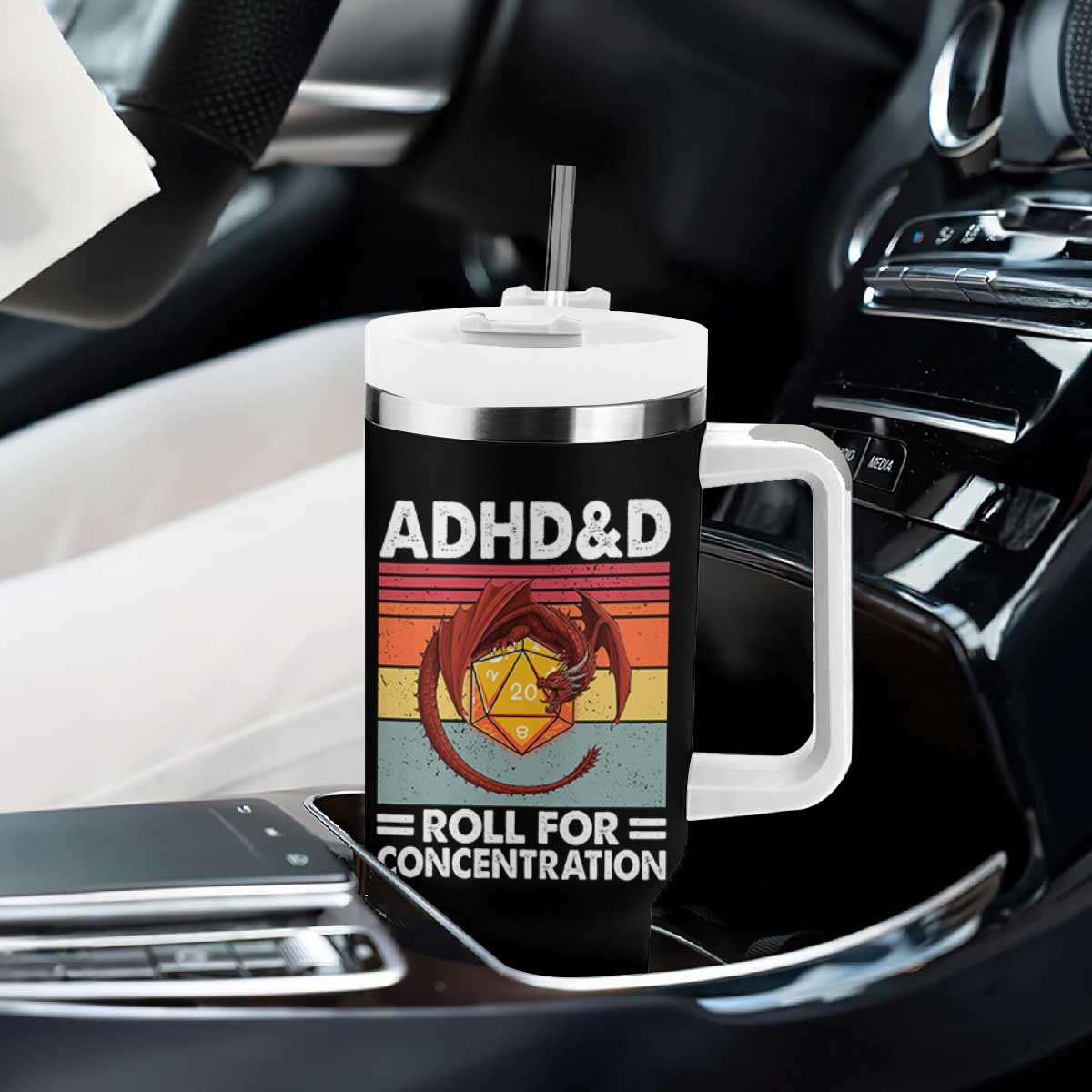 ADHD&D Roll For Concentration Tumbler With Handle Funny RPG Gamer D20 Tabletop Dice TS11 Print Your Wear