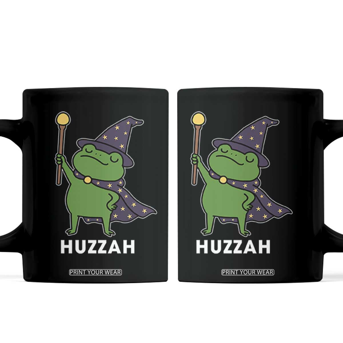 Funny Huzzah Wizard Frog Coffee Mug Renaissance Meme RPG Gamers