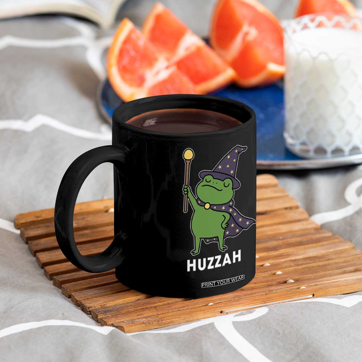 Funny Huzzah Wizard Frog Coffee Mug Renaissance Meme RPG Gamers