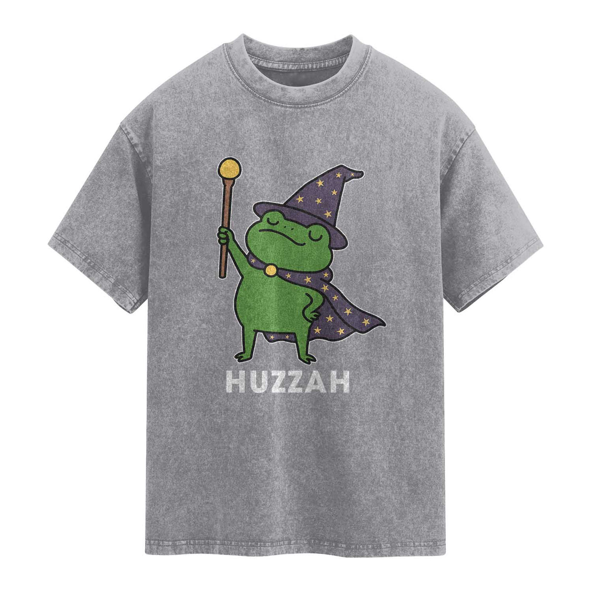 Funny Huzzah Wizard Frog Washed Cotton T-Shirt Renaissance Meme RPG Gamers