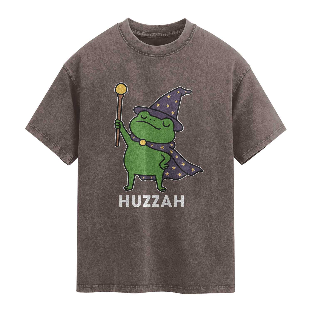 Funny Huzzah Wizard Frog Washed Cotton T-Shirt Renaissance Meme RPG Gamers
