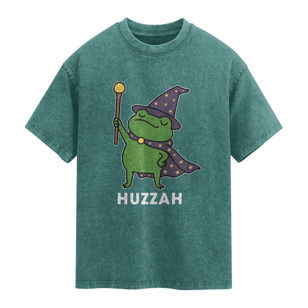 Funny Huzzah Wizard Frog Washed Cotton T-Shirt Renaissance Meme RPG Gamers