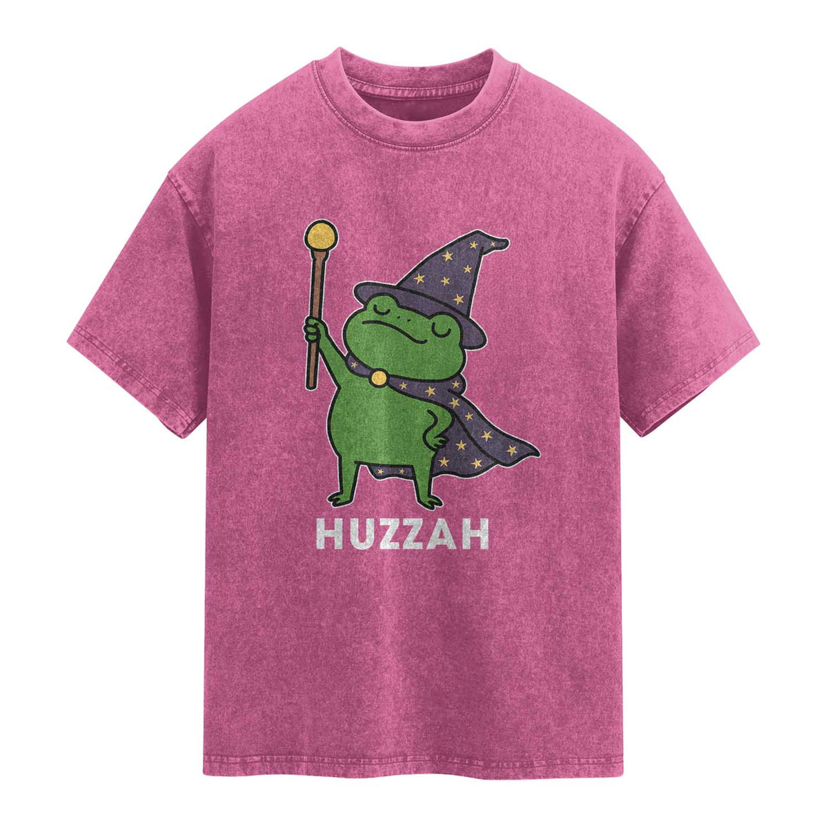 Funny Huzzah Wizard Frog Washed Cotton T-Shirt Renaissance Meme RPG Gamers