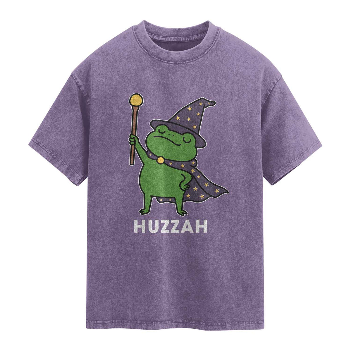 Funny Huzzah Wizard Frog Washed Cotton T-Shirt Renaissance Meme RPG Gamers