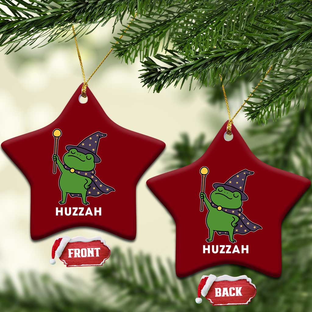 Funny Huzzah Wizard Frog Ceramic Ornament Renaissance Meme RPG Gamers