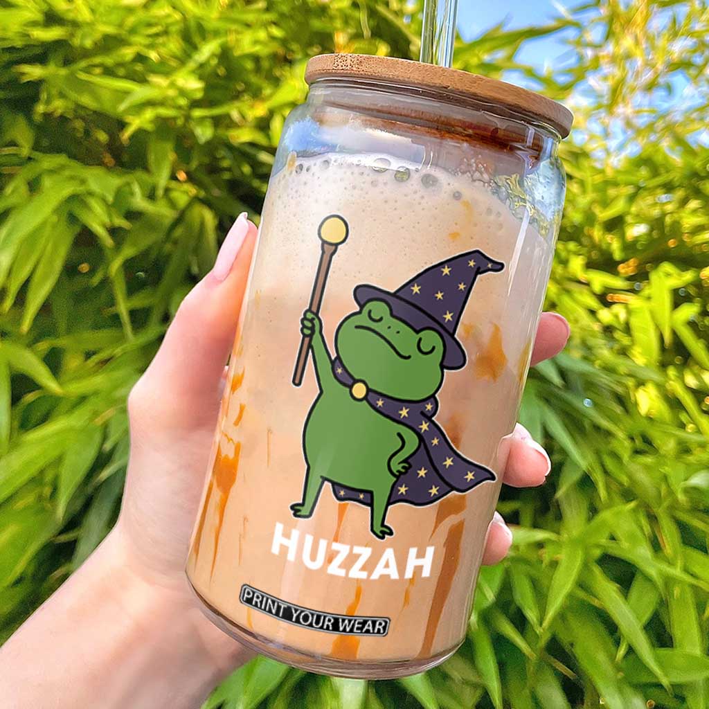 Funny Huzzah Wizard Frog Glass Can Renaissance Meme RPG Gamers