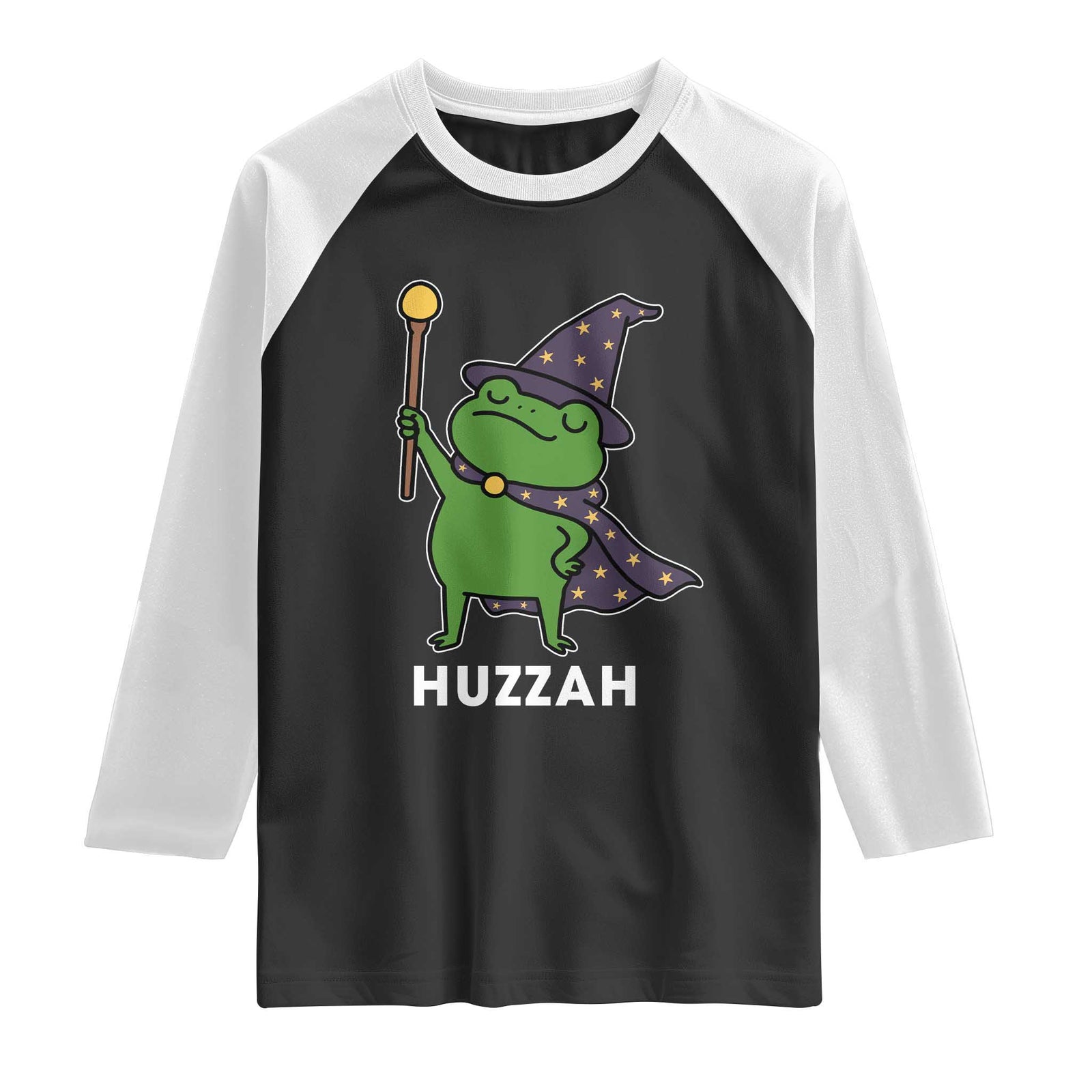 Funny Huzzah Wizard Frog Raglan Shirt Renaissance Meme RPG Gamers