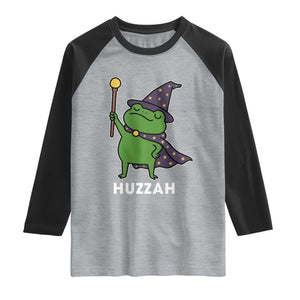 Funny Huzzah Wizard Frog Raglan Shirt Renaissance Meme RPG Gamers