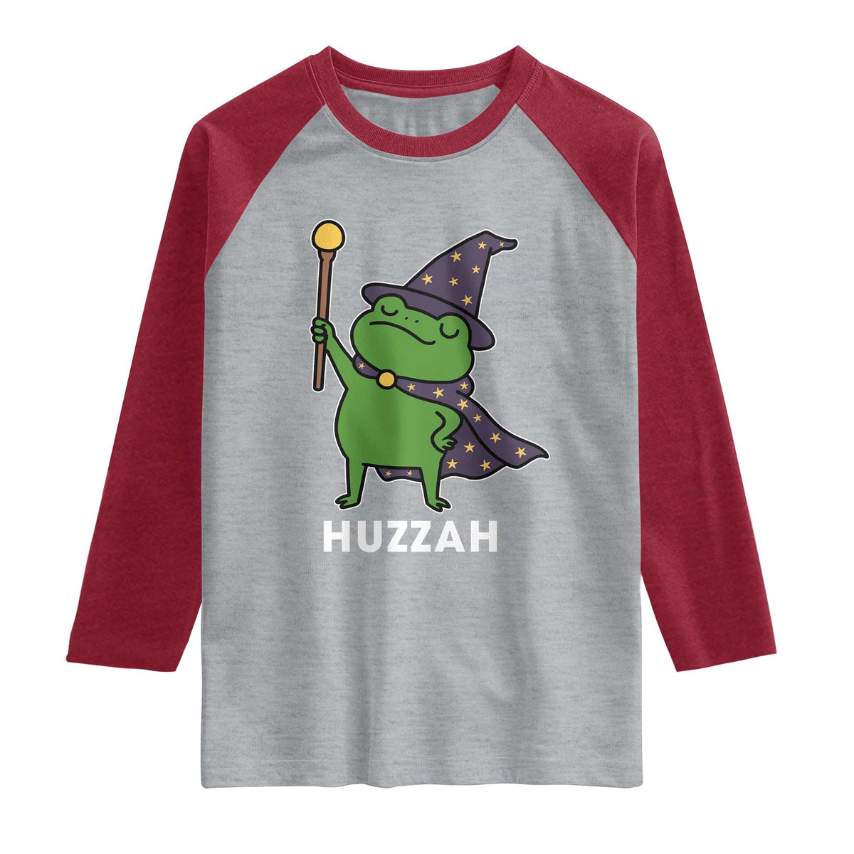 Funny Huzzah Wizard Frog Raglan Shirt Renaissance Meme RPG Gamers
