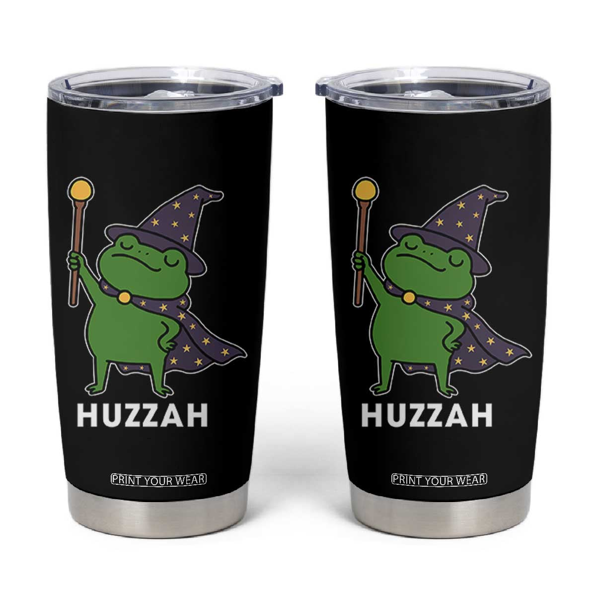 Funny Huzzah Wizard Frog Tumbler Cup Renaissance Meme RPG Gamers