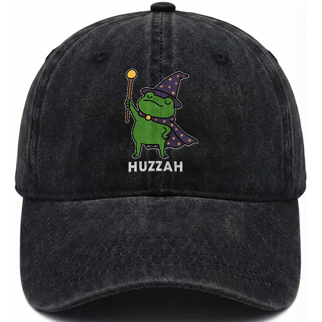 Funny Huzzah Wizard Frog Washed Cotton Baseball Cap Renaissance Meme RPG Gamers
