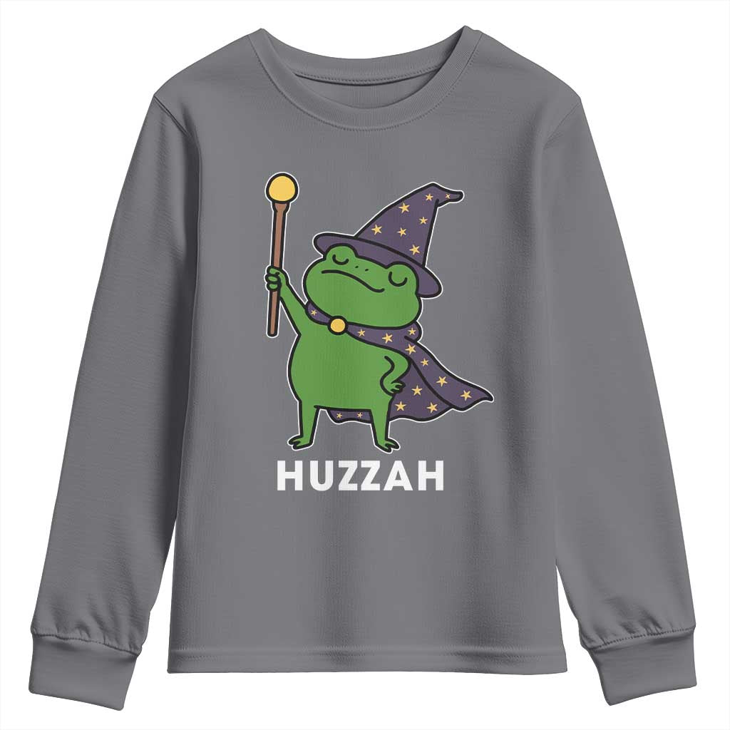 Funny Huzzah Wizard Frog Youth Sweatshirt Renaissance Meme RPG Gamers
