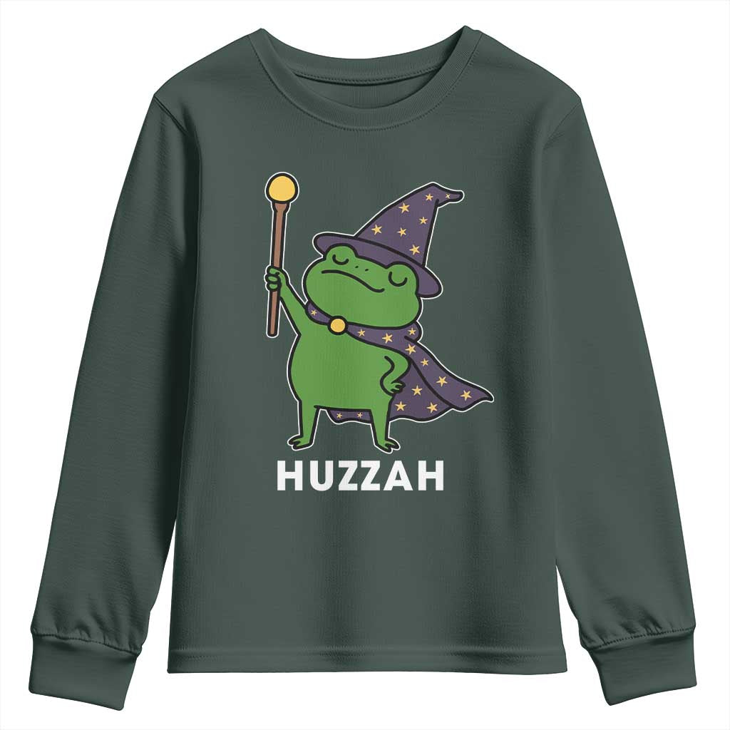 Funny Huzzah Wizard Frog Youth Sweatshirt Renaissance Meme RPG Gamers