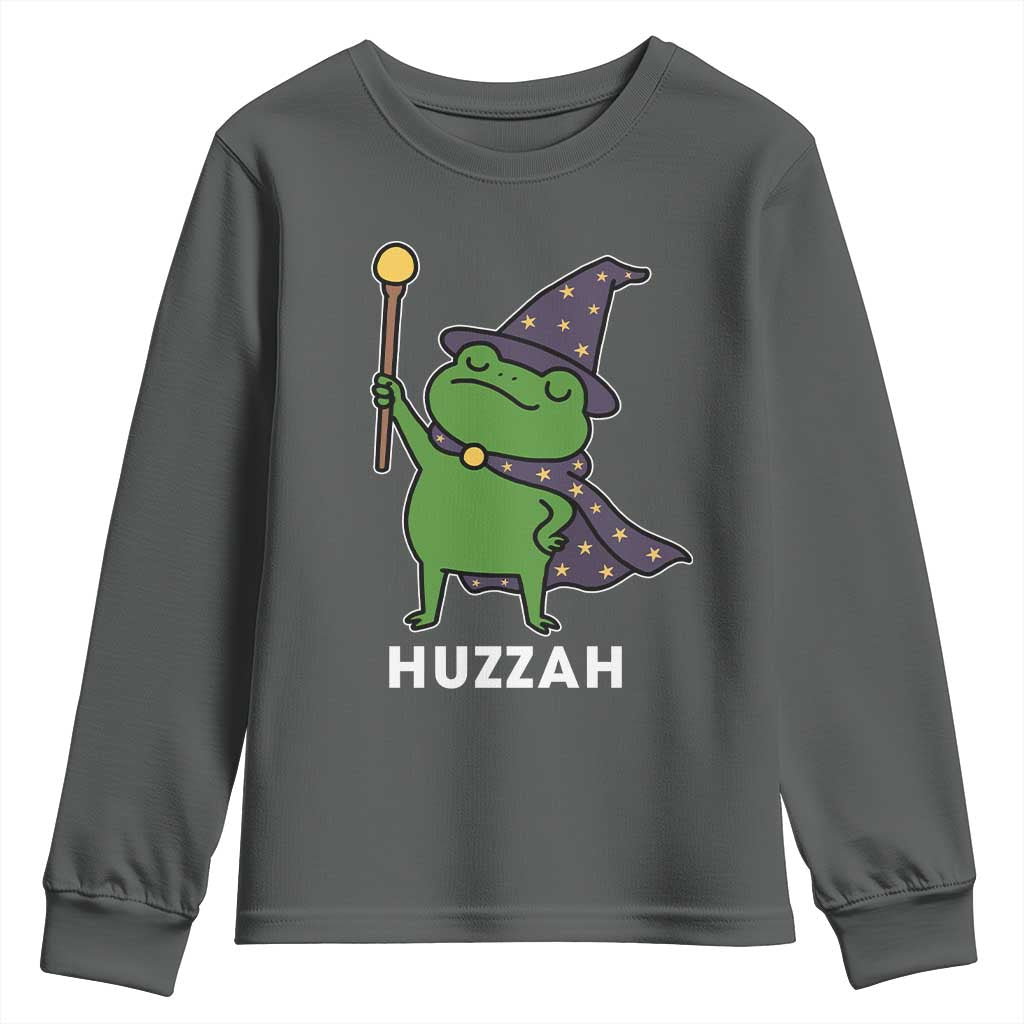 Funny Huzzah Wizard Frog Youth Sweatshirt Renaissance Meme RPG Gamers