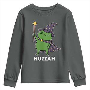 Funny Huzzah Wizard Frog Youth Sweatshirt Renaissance Meme RPG Gamers