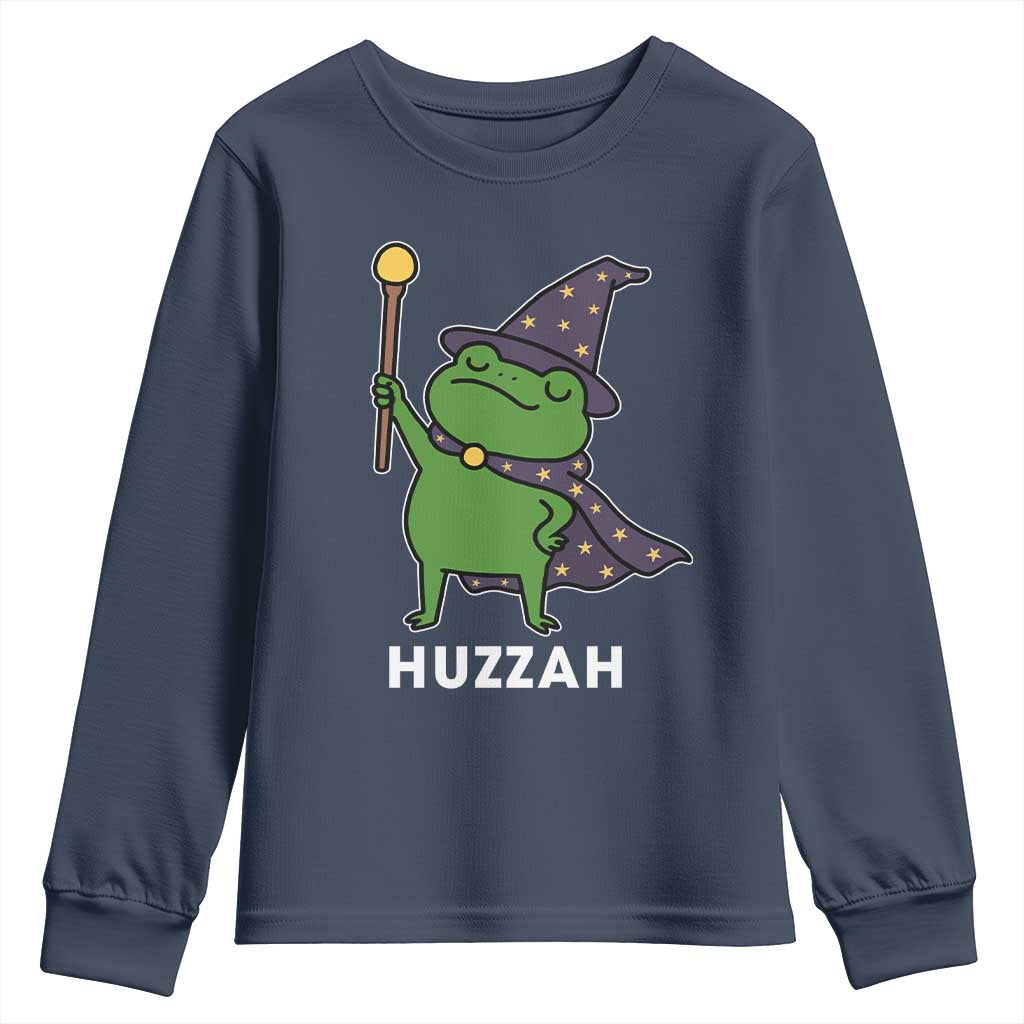 Funny Huzzah Wizard Frog Youth Sweatshirt Renaissance Meme RPG Gamers