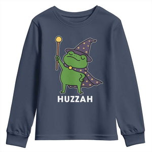 Funny Huzzah Wizard Frog Youth Sweatshirt Renaissance Meme RPG Gamers