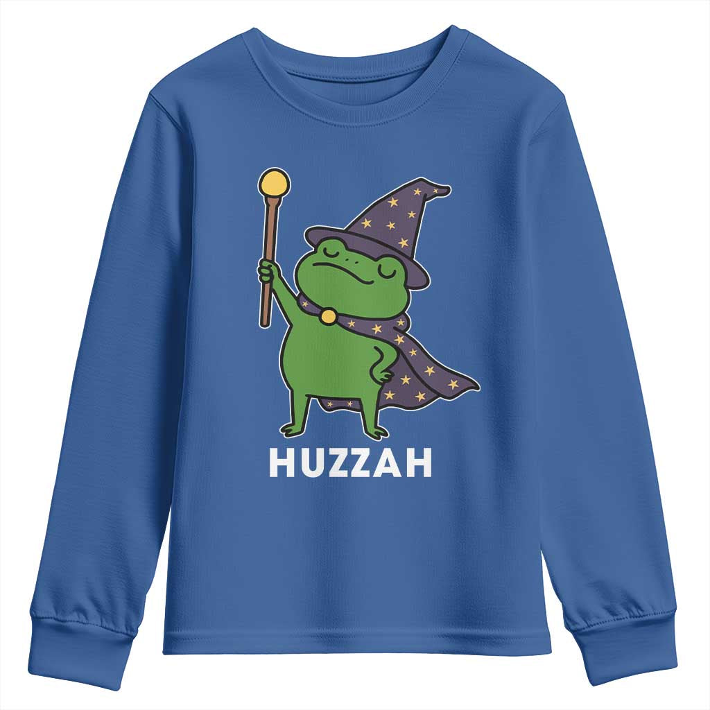 Funny Huzzah Wizard Frog Youth Sweatshirt Renaissance Meme RPG Gamers