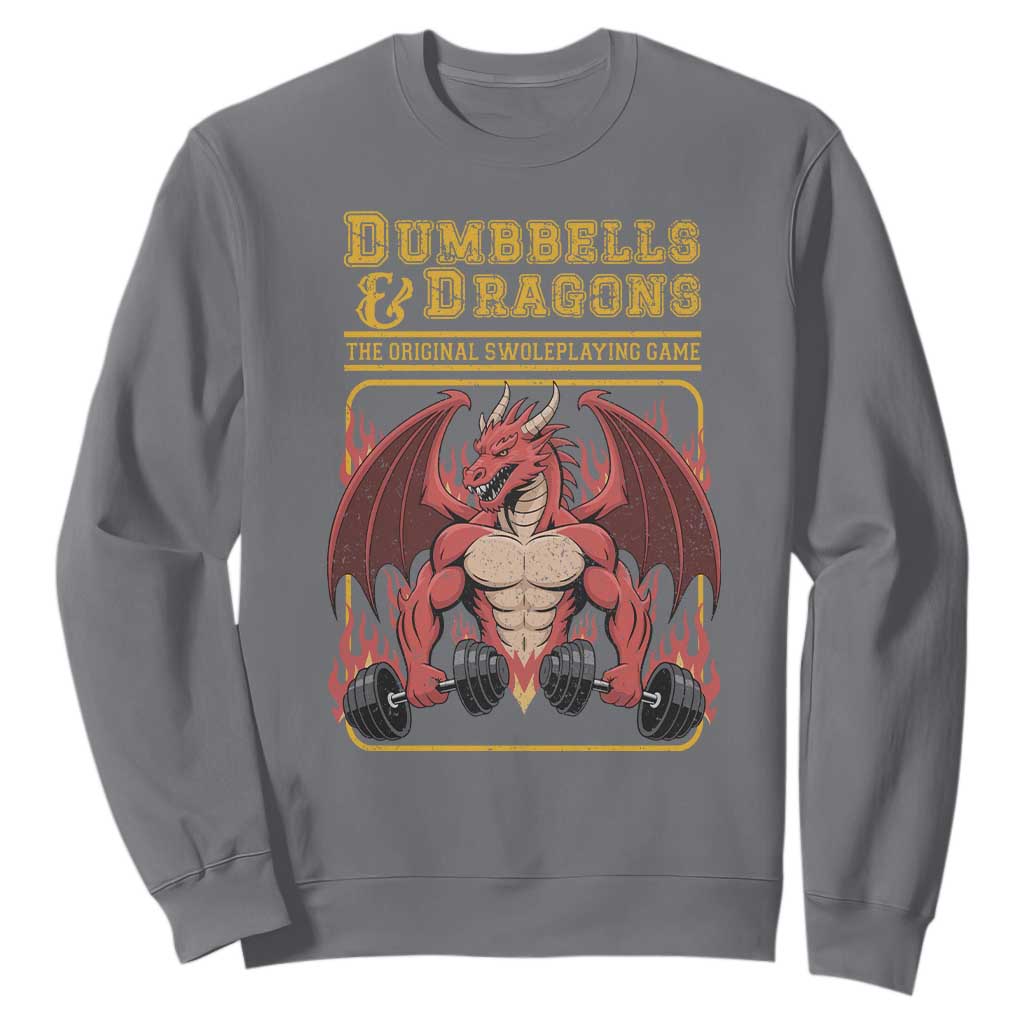 Funny RPG Workout Gym Nerd Sweatshirt Dumbbells And Dragons The Original Swoleplaying Game TS11 Charcoal Print Your Wear