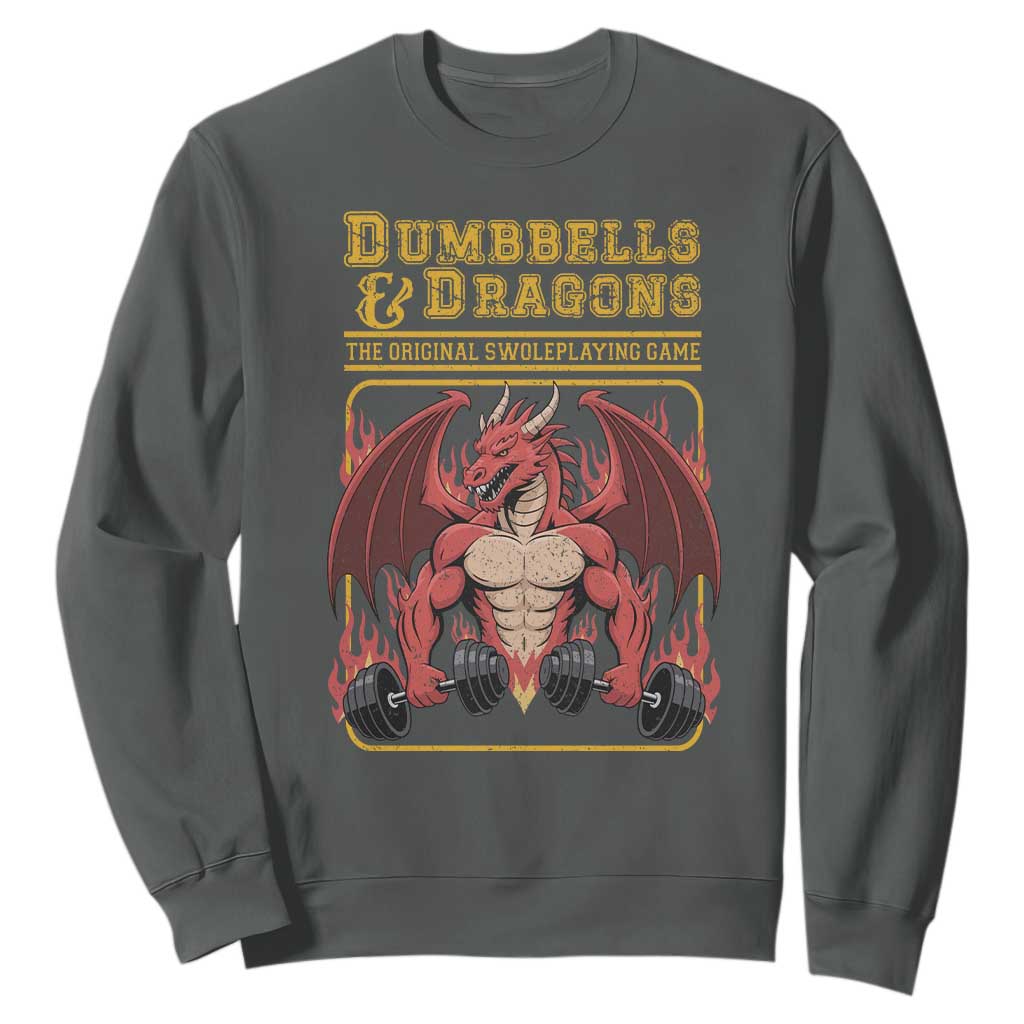 Funny RPG Workout Gym Nerd Sweatshirt Dumbbells And Dragons The Original Swoleplaying Game TS11 Dark Heather Print Your Wear