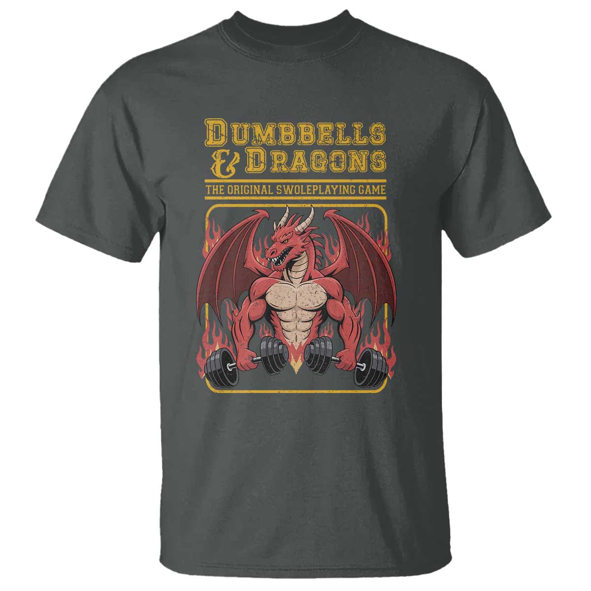 Funny RPG Workout Gym Nerd T Shirt Dumbbells And Dragons The Original Swoleplaying Game TS11 Dark Heather Print Your Wear