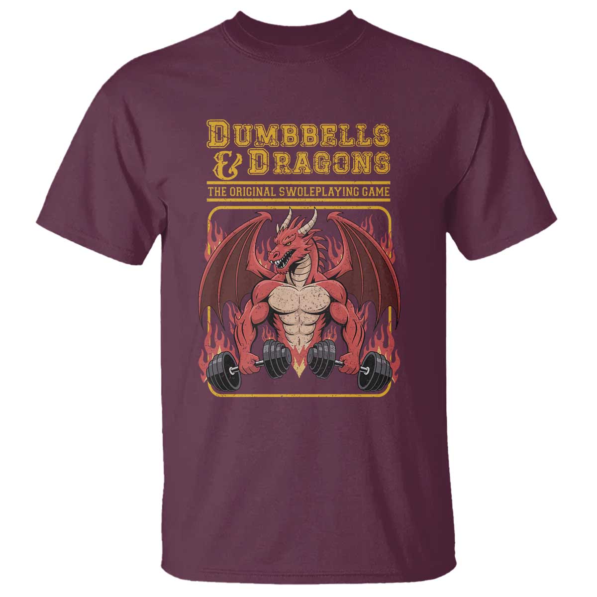 Funny RPG Workout Gym Nerd T Shirt Dumbbells And Dragons The Original Swoleplaying Game TS11 Maroon Print Your Wear