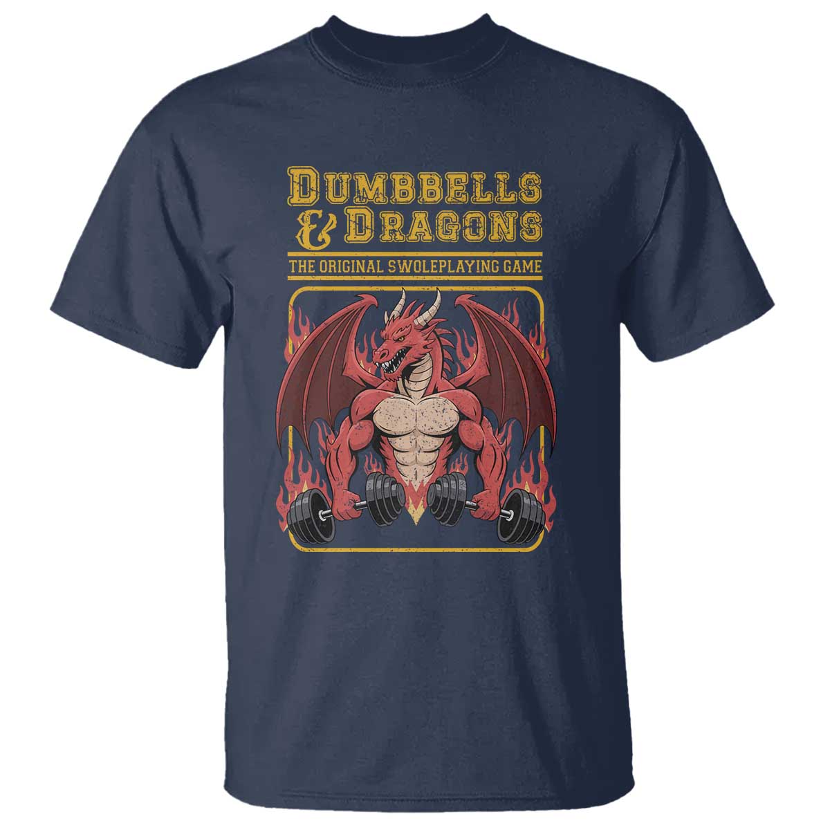 Funny RPG Workout Gym Nerd T Shirt Dumbbells And Dragons The Original Swoleplaying Game TS11 Navy Print Your Wear