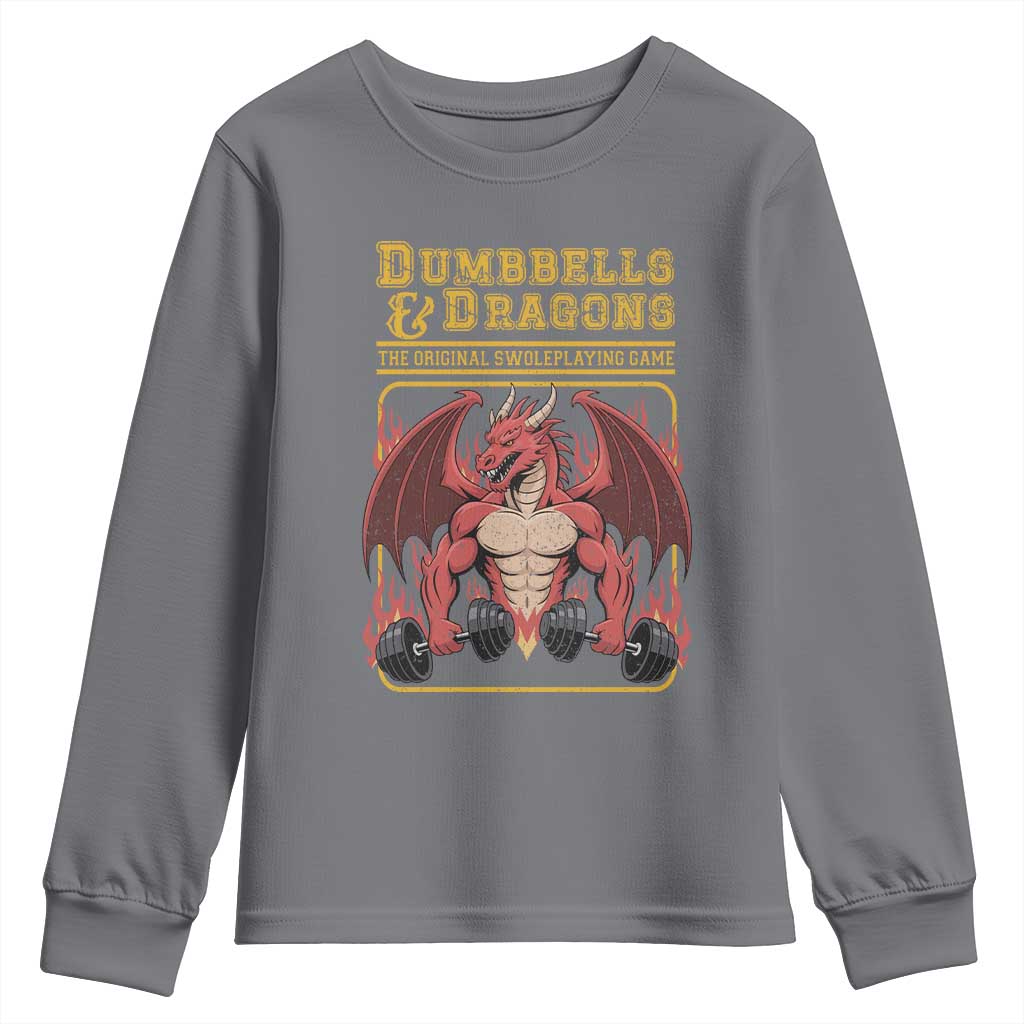 Funny RPG Workout Gym Nerd Youth Sweatshirt Dumbbells And Dragons The Original Swoleplaying Game TS11 Charcoal Print Your Wear