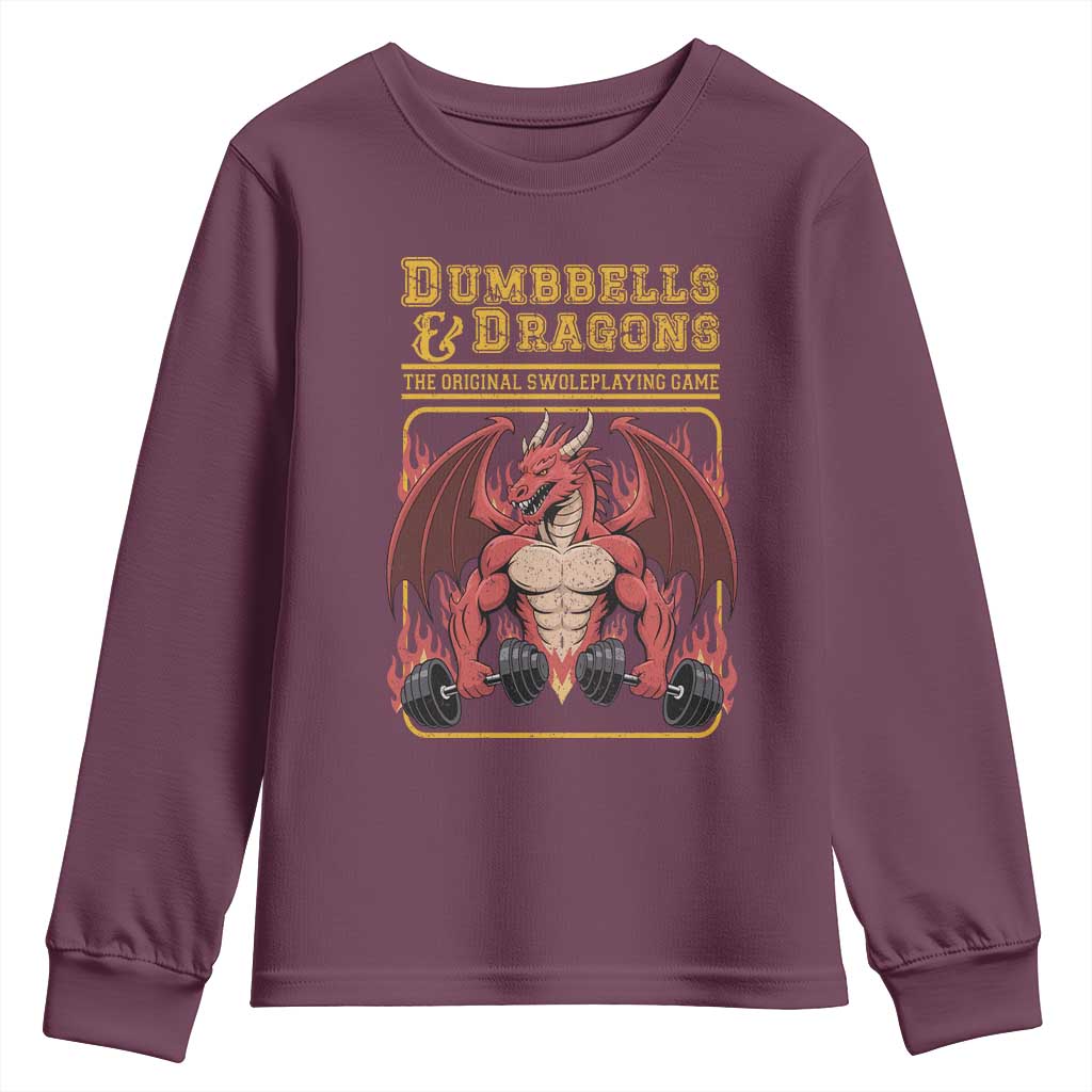 Funny RPG Workout Gym Nerd Youth Sweatshirt Dumbbells And Dragons The Original Swoleplaying Game TS11 Maroon Print Your Wear