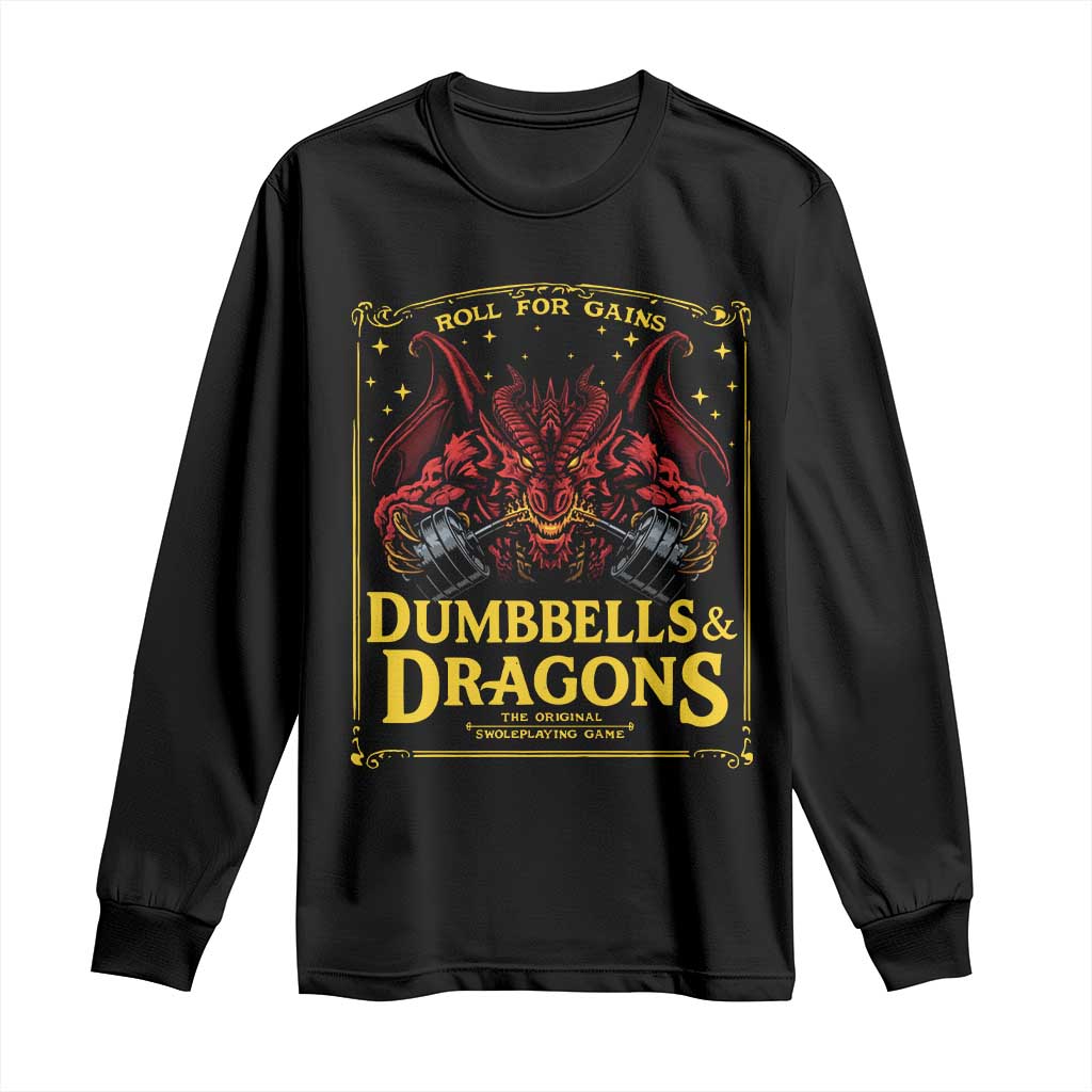 Funny RPG Weightlifting Workout Gym Long Sleeve Shirt Dumbbells And Dragons The Original Swoleplaying Game TS11 Black Print Your Wear