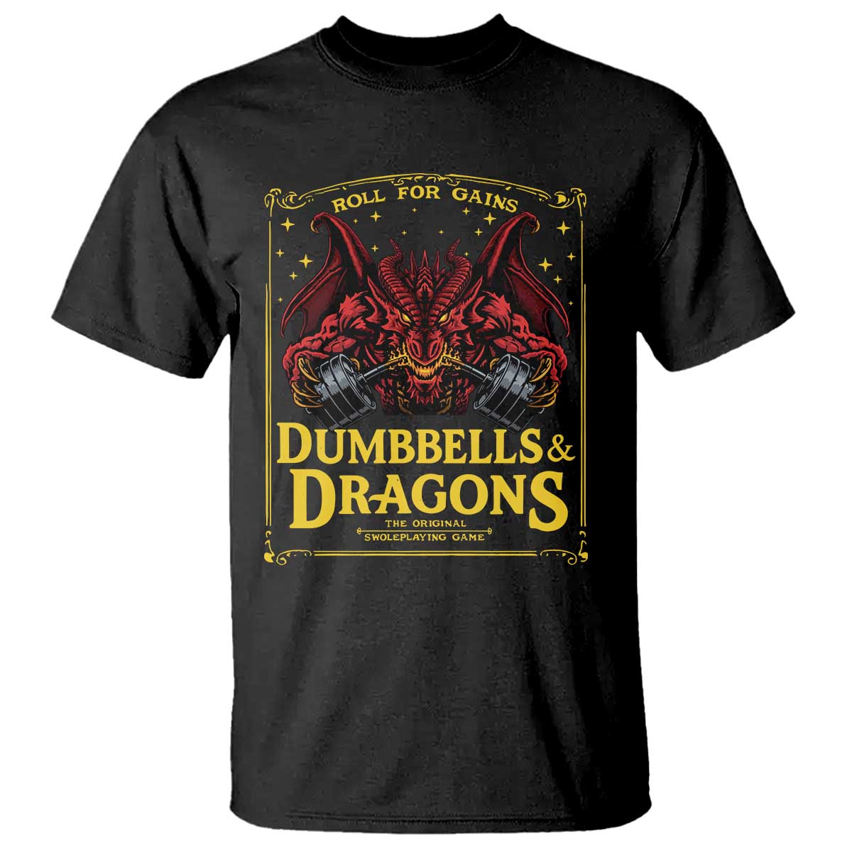 Funny RPG Weightlifting Workout Gym T Shirt - Dumbbells And Dragons The Original Swoleplaying Game TS11 Black Print Your Wear