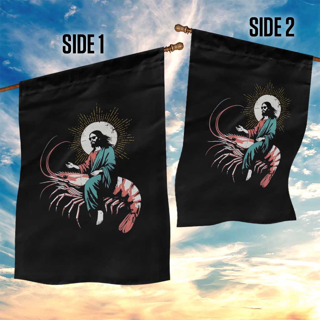 Funny Christian Prawn Garden Flag Retro Jesus Riding A Shrimp Meme TS11 Print Your Wear