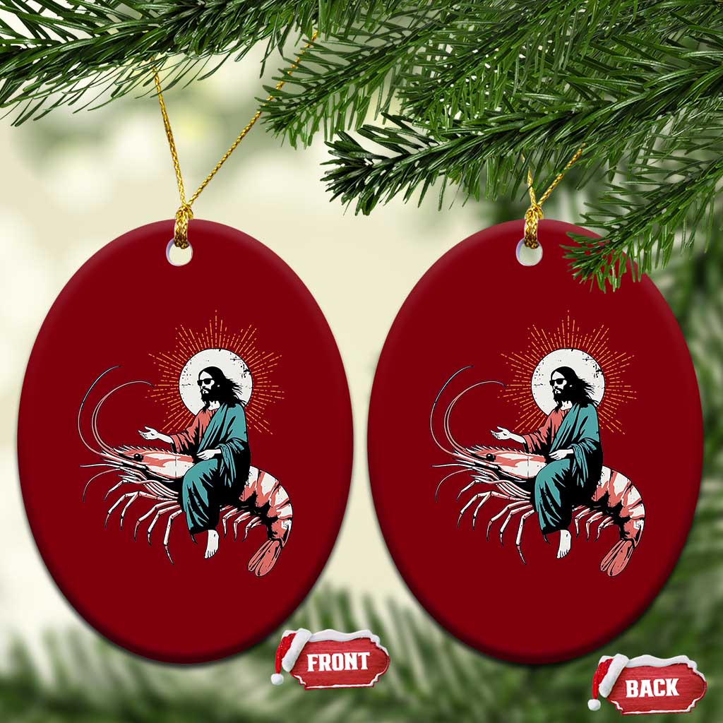 Funny Christian Prawn Ceramic Ornament Retro Jesus Riding A Shrimp Meme TS11 Print Your Wear