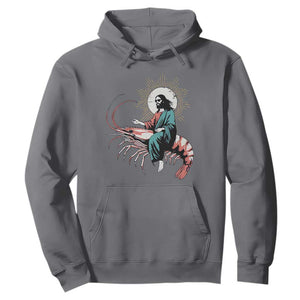 Funny Christian Prawn Hoodie Retro Jesus Riding A Shrimp Meme TS11 Charcoal Print Your Wear