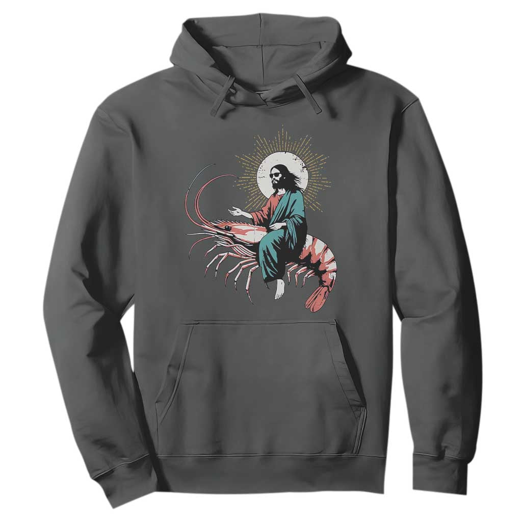 Funny Christian Prawn Hoodie Retro Jesus Riding A Shrimp Meme TS11 Dark Heather Print Your Wear