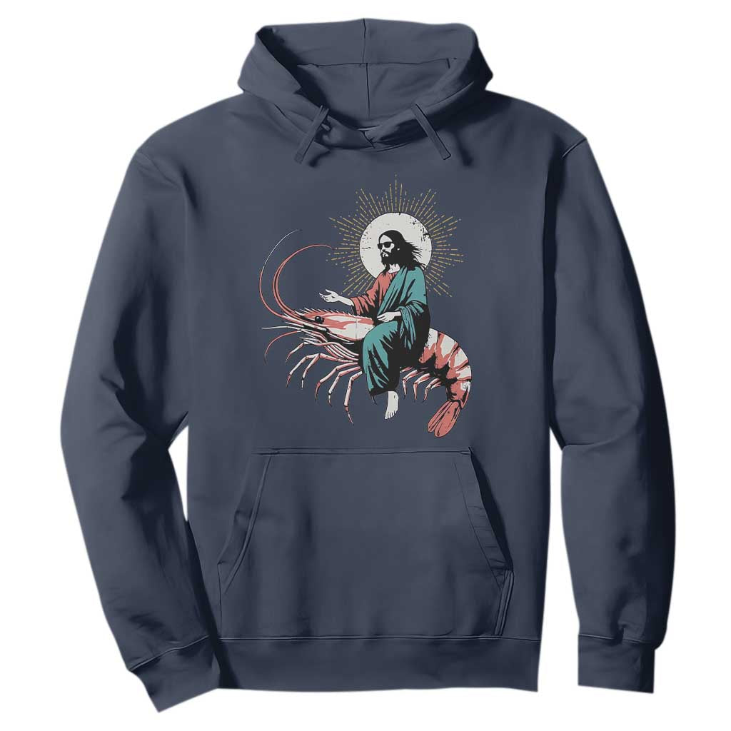 Funny Christian Prawn Hoodie Retro Jesus Riding A Shrimp Meme TS11 Navy Print Your Wear